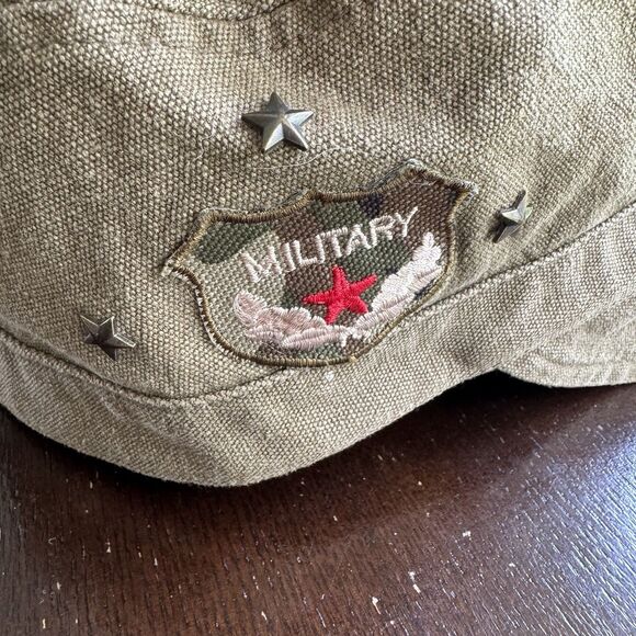 Cap With “Military” Patch & Metal Stars One Size Fits Most Hat Slip On Lined - Picture 3 of 7